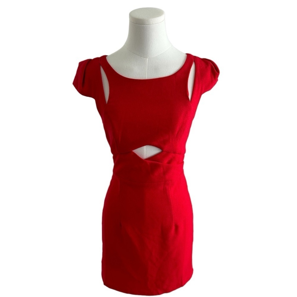 L’ATISTE BY AMY Red Cocktail Party Dress Wedding Mini Cut Out size Small S